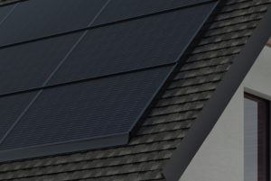 Close up of low-profile solar panels on a roof